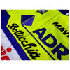 We have used a fully covered front zip to maintain the look of the logos of the ADR retro jersey.
