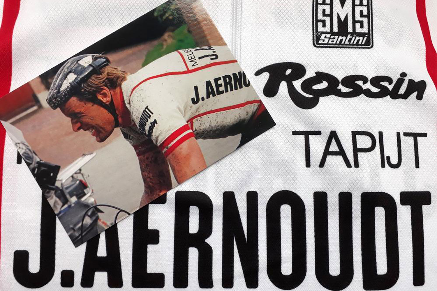 Hennie Kuiper and his Jacky Aernoudt jersey - Prendas Ciclismo