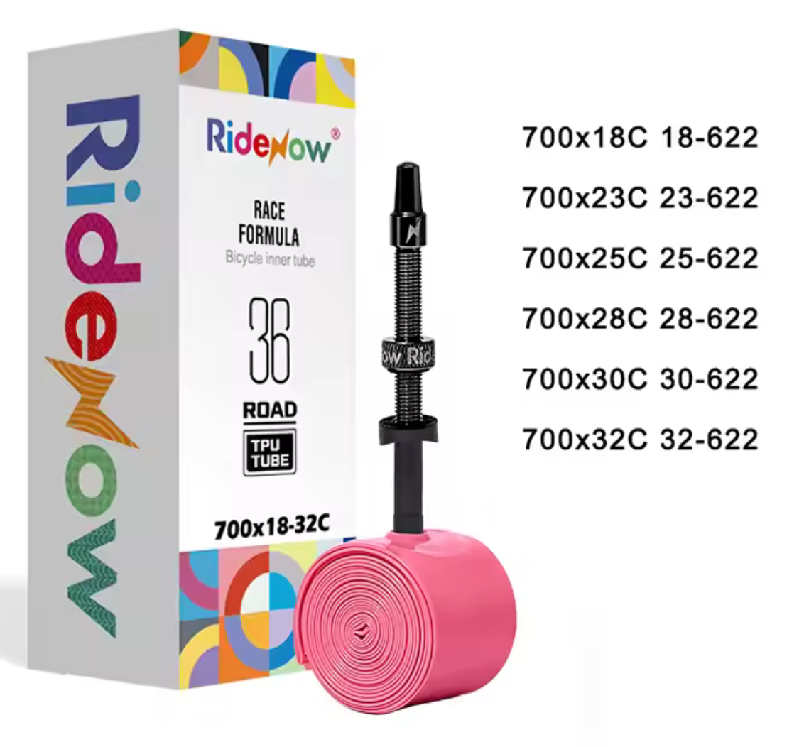 RideNow TPU Inner Tubes. BLACK Alloy Valve. 700c x 18-32, 45/65/85. 36g