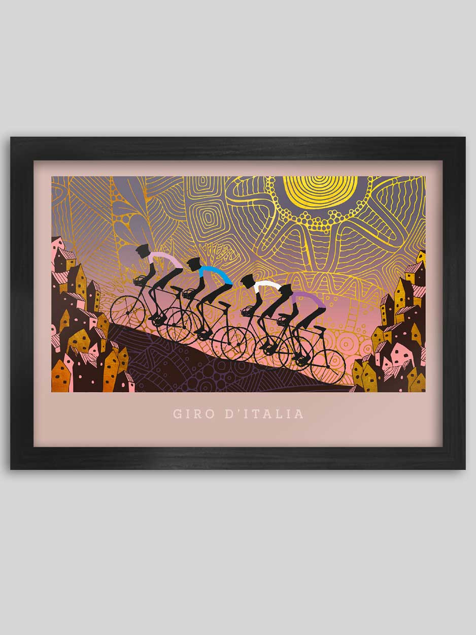 Giro d&#39;italia cycling print with maglia rosa and leading riders jerseys