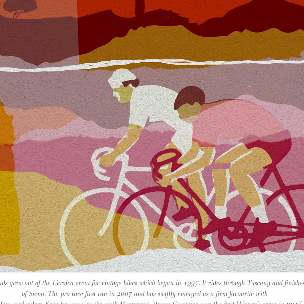 strade bianche white roads cycling poster print