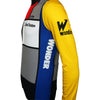 The Blue Side Panel & Yellow Sleeve Features on the Left Hand Side of the Jersey