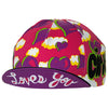 Peak up view of the Cinelli Ana Benaroya Heart Cotton Cycling Cap, with "Loves You" on underside of the peak.