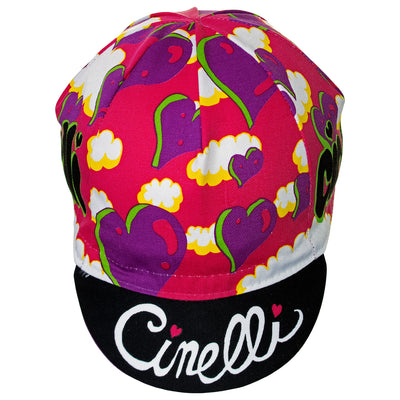 Front of the Cinelli Ana Benaroya Slime Cotton Cycling Cap. The Cinelli logo is printed in white against a contrast black background.