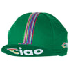 Peak up view of the Cinelli Ciao Green Cotton Cycling Cap, with the Cinelli-inspired CIAO logo on underside.