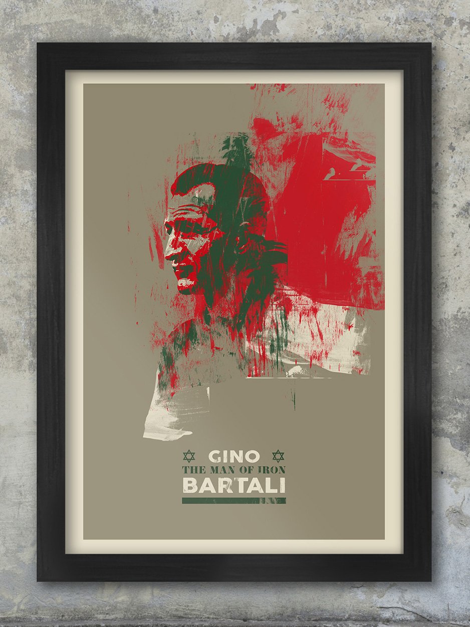 Gino Bartali retro vintage style poster. The famous Italian cyclist known as 'The Man of Iron'.