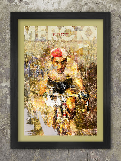 Eddy Merckx- The Cannibal Cycling Poster. Grunge style impression of the great Belgian cyclist