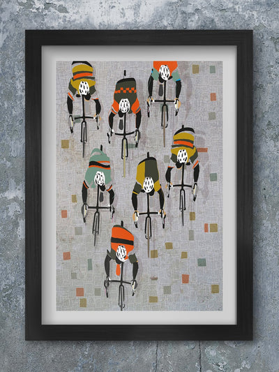 Over The Cobbles - Cycling Poster print. Retro style cycling poster