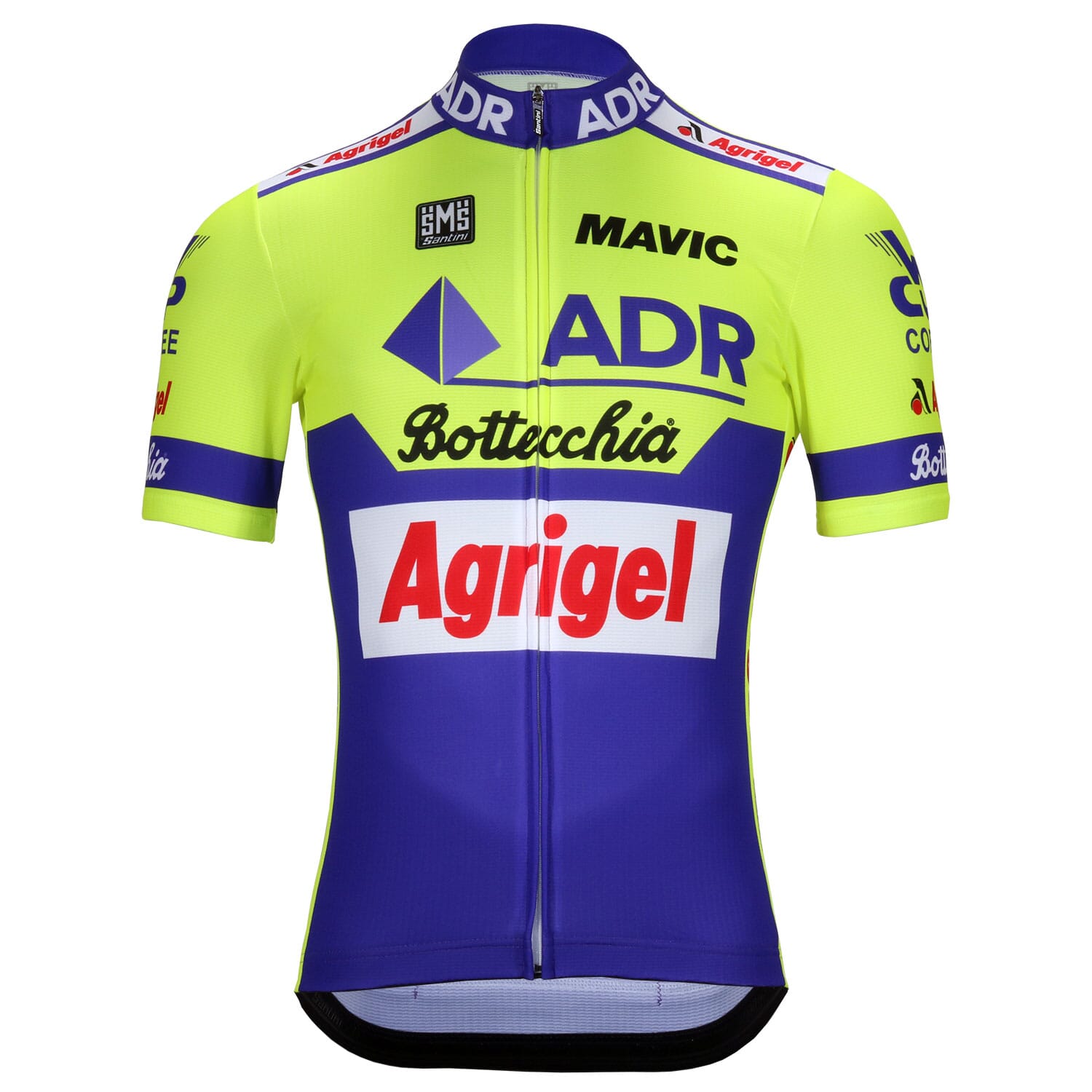 Front of the ADR Agrigel Bottecchia retro jersey by Santini made famous by Greg Lemond in 1989.