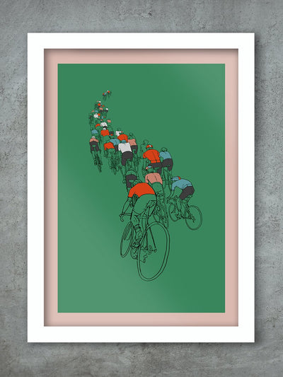 The Peloton - Cycling Poster Print white frame