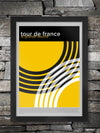 Tour de France - Geometric Cycling Poster Print. A stylised graphic design of the great race. It's part of a series of three which includes Giro d'Italia and Vuelta a España. Makes a great collection! The poster incorporates a short bio on the origin and founding of the race back in 1903 and first won by Maurice Garin. A great poster for a studio environment.