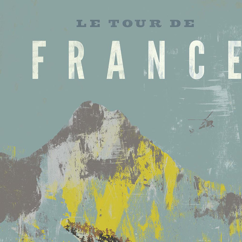 Tour De France Retro Cycling Poster Print - Vintage Blue illustration featuring the iconic alps.