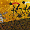 Vuelta a España cycling poster print. Landscape scene featuring the four leader jerseys in  la Mancha, Spain.