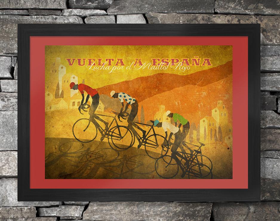 Vuelta a España Retro Style Cycling Poster. The third of the Grand Tours this famous race has been won by the real greats including, Chris Froome, Eddy Merckx, Alberto Contador, Bernard Hinault and Vincenzo Nibali.